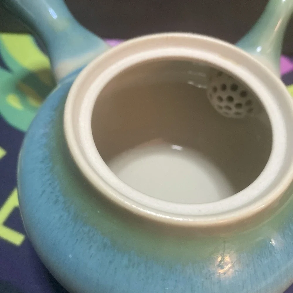 Rare Japanese Pottery Teapot Kyusu Blue & Brown Clean Nice